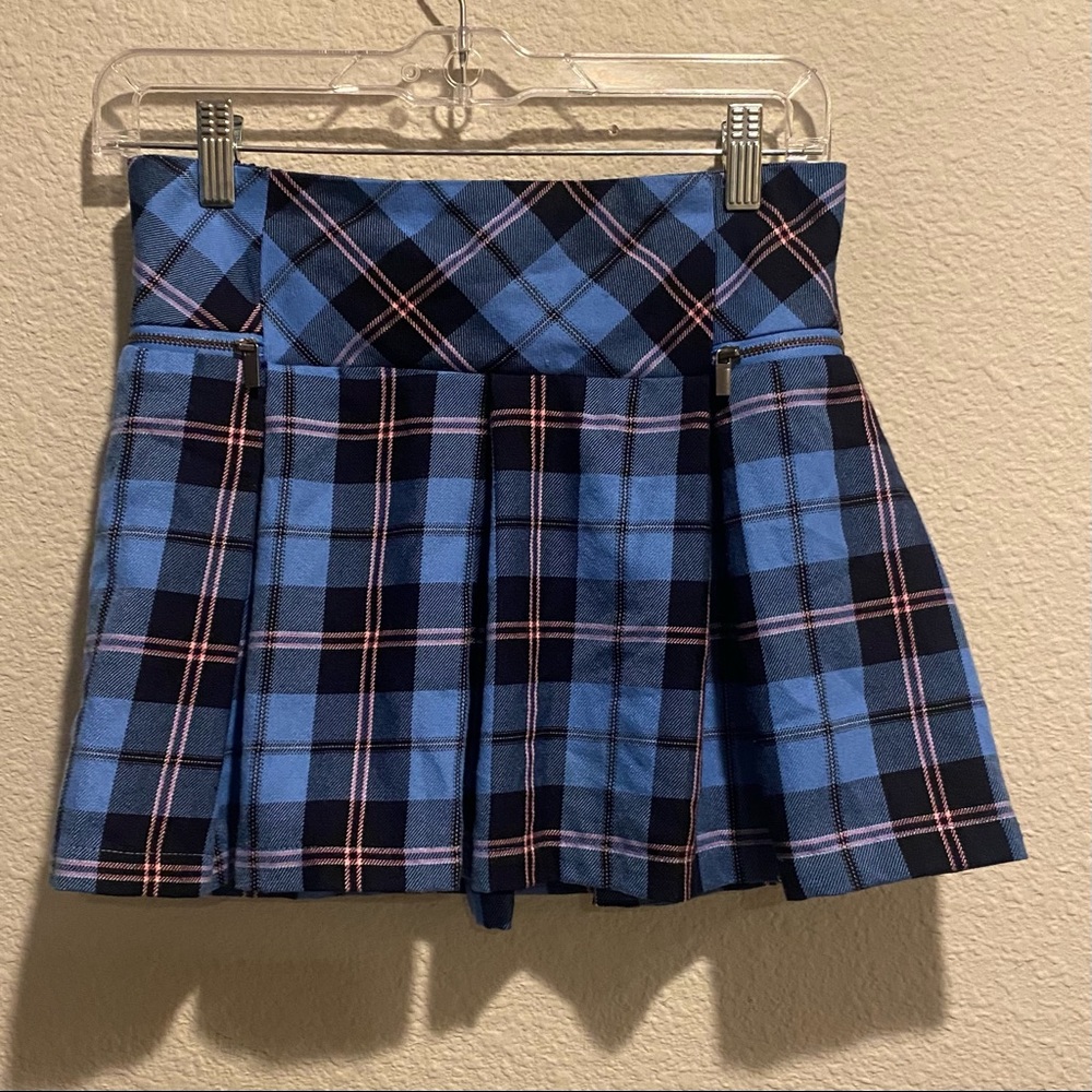 Justice Blue Pink Black Plaid Mini Skirt Pleat 14